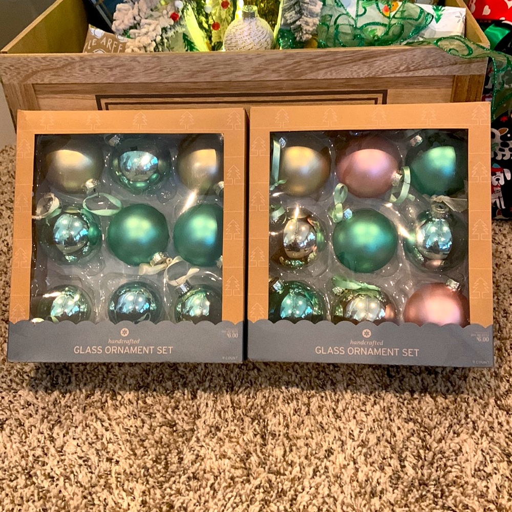 MIsc green, blush and gold ornaments
